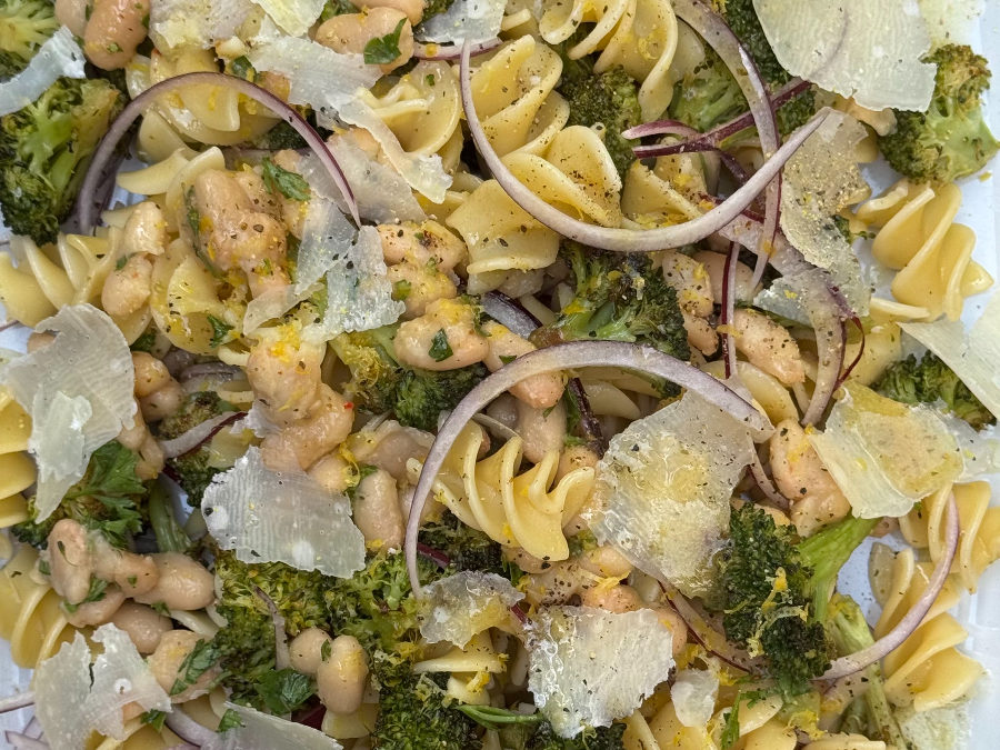 Pasta and White Bean Salad with Roasted Broccoli Florets