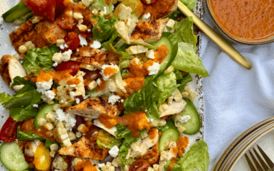 Grilled Chopped Smoky Chicken Salad with Charred Tomato Vinaigrette